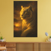 Majestic White Tiger in Golden Light Leinwanddruck (Insitu (Wohnzimmer))