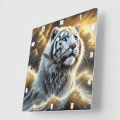 Majestic White Tiger Stormy Ocean Background Quadratische Wanduhr (Winkel)