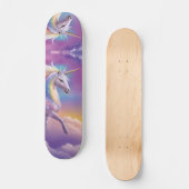 Majestic White Unicorn Fantasy Pastel Cloudy Sky Skateboard (Vorderseite)