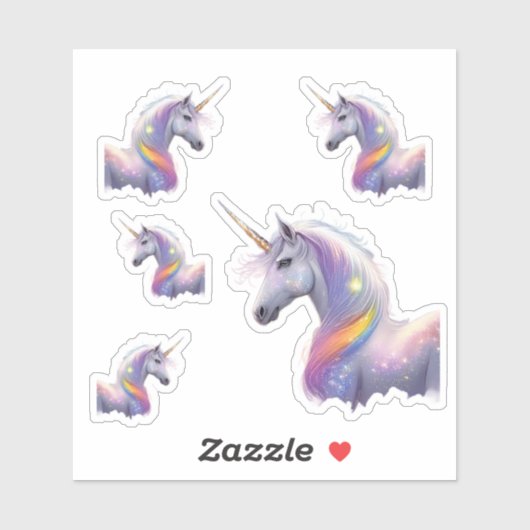 Majestic White Unicorn mit Hellbrunnenmane Aufkleber (Blatt)