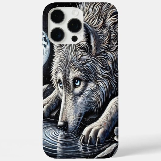 Majestic White Wolf Gazan Moonlit Reflektion Case-Mate iPhone Hülle (Rückseite)
