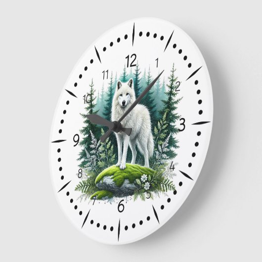 Majestic White Wolf im Wald Große Wanduhr (Winkel)