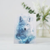 Majestic White Wolf in Icy Blue Nebula Postkarte (Stehend Vorderseite)