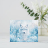 Majestic White Wolf in Icy Winter Forest Postkarte (Stehend Vorderseite)