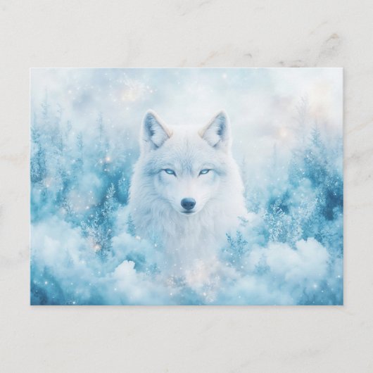 Majestic White Wolf in Icy Winter Forest Postkarte (Vorderseite)