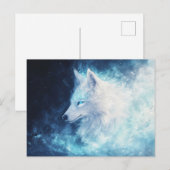 Majestic White Wolf in Luminous Blue Nebula Postkarte (Vorne/Hinten)