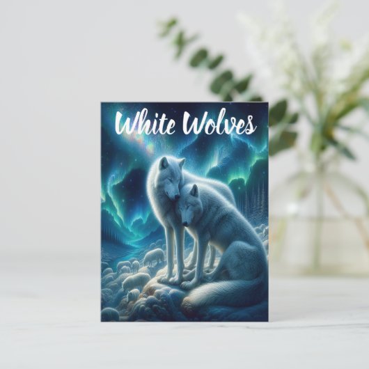 Majestic White Wolves Ruhen Postkarte (Stehend Vorderseite)