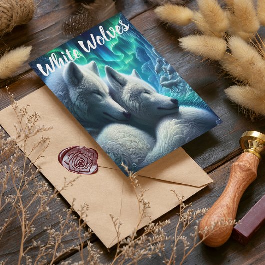Majestic White Wolves Ruhen Postkarte