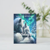 Majestic White Wolves zum Geburtstag einladen Postkarte (Stehend Vorderseite)