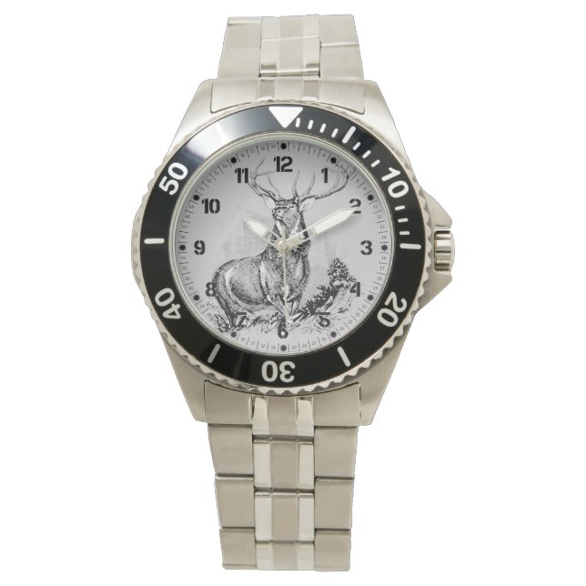 Majestic Whitetail Deer Illustration Armbanduhr (Vorderseite)
