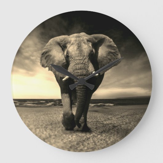 Majestic Wild Bull Elephant in Sepia Große Wanduhr (Vorderseite)