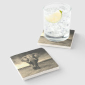 Majestic Wild Bull Elephant in Sepia Steinuntersetzer (Seitenansicht)