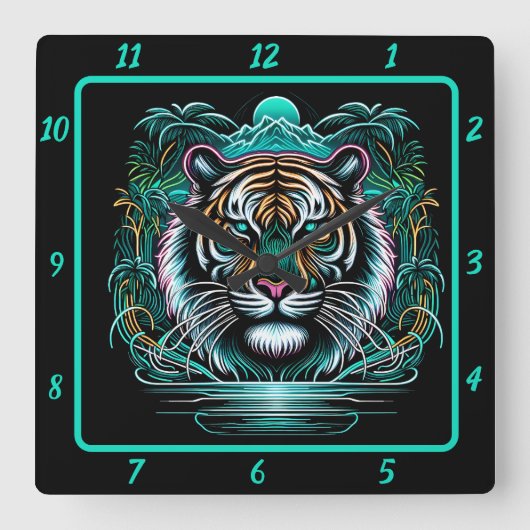 Majestic Wild Tiger Creation Quadratische Wanduhr (Vorderseite)