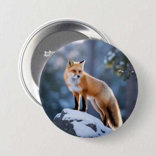 Majestic Winter Fox Fotografie Button (Vorne & Hinten)