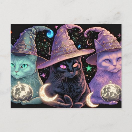 Majestic Witchy Cats Illustration Postkarte (Vorderseite)