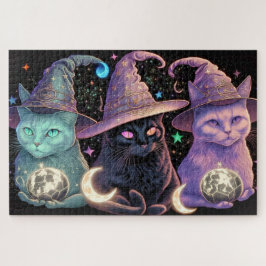 Majestic Witchy Cats Illustration Puzzle