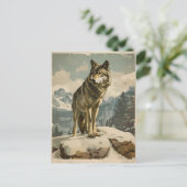 Majestic Wolf auf Snowy Rock Postkarte (Stehend Vorderseite)