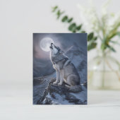 Majestic Wolf Bergwelt im Mondschein Postkarte (Stehend Vorderseite)