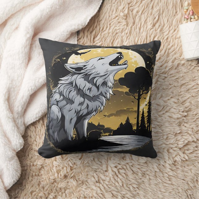 Majestic Wolf heult am Mondlicht. Kissen (Decke)