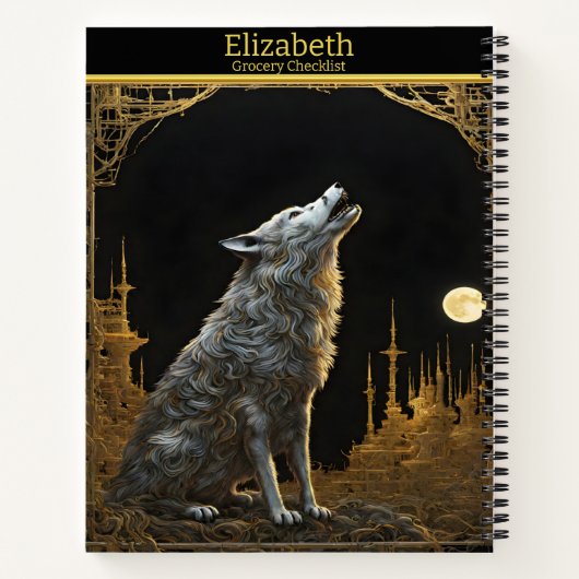 Majestic Wolf heult unter einem strahlenden Vollmo Notizblock (Rückseite)