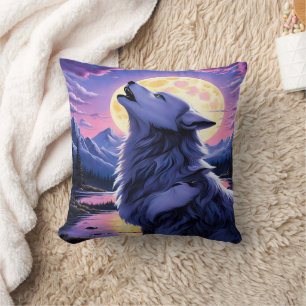 Majestic Wolf heult unter Vollmond Kissen