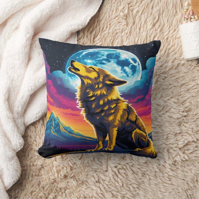 Majestic Wolf heult unter Vollmond Kissen (Decke)