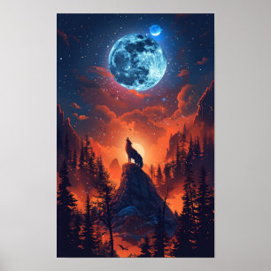 Majestic Wolf Howling auf dem Mondplakat Poster