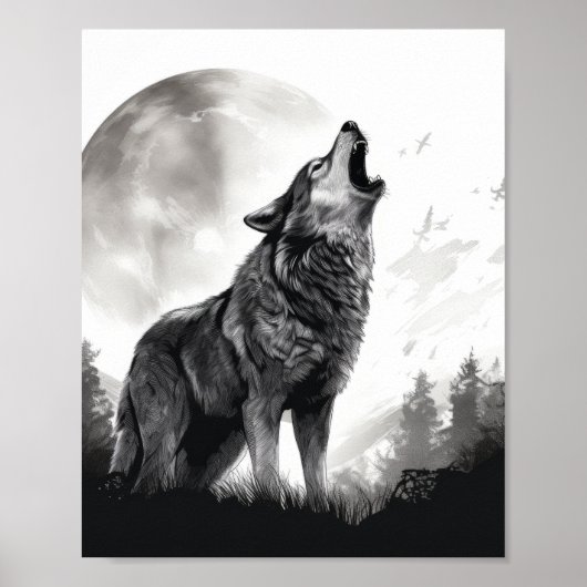 Majestic Wolf Howling auf dem Poster zum Vollmond (Vorne)
