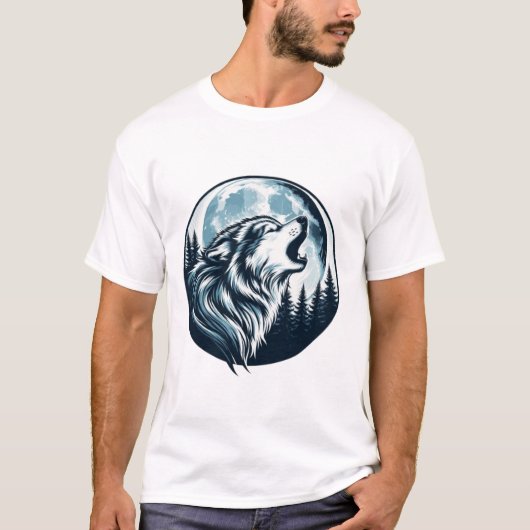 Majestic Wolf Howling auf dem Vollmond T-Shirt (Vorderseite)