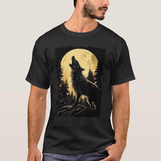 Majestic Wolf Howling Full Moon Light Night Sky Wo T-Shirt (Vorderseite)