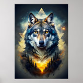 Majestic Wolf im Kosmischen Wald Poster (Vorne)