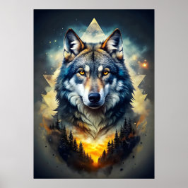 Majestic Wolf im Kosmischen Wald Poster