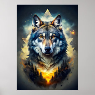 Majestic Wolf im Kosmischen Wald Poster