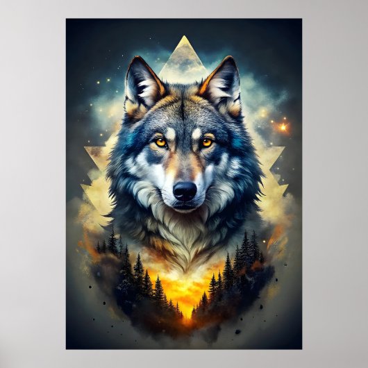 Majestic Wolf im Kosmischen Wald Poster (Vorne)