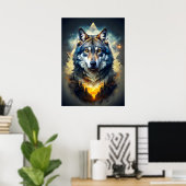 Majestic Wolf im Kosmischen Wald Poster (Heimbüro)