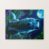 Majestic Wolf im mystischen Mondlichtgarten Puzzle (Horizontal)