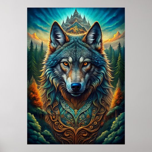 Majestic Wolf im Mystischen Wald Poster (Vorne)