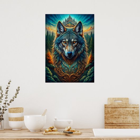 Majestic Wolf im Mystischen Wald Poster (Küche)