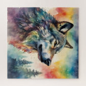 Majestic Wolf in einer Regenbogenwelt Puzzle (Horizontal)