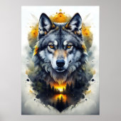 Majestic Wolf Portrait Abstrakte Kunst Poster (Vorne)