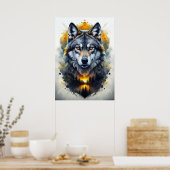 Majestic Wolf Portrait Abstrakte Kunst Poster (Küche)