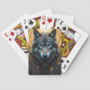 Majestic Wolf Portrait mit Golden Aura Spielkarten