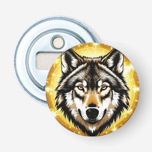 Majestic Wolf Portrait mit goldenem Hintergrund Flaschenöffner