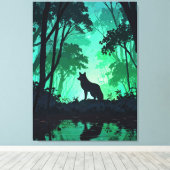 Majestic Wolf Silhouette in Mystical Green Forest Leinwanddruck (Insitu (Holzboden))