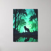 Majestic Wolf Silhouette in Mystical Green Forest  Leinwanddruck (Vorderseite)