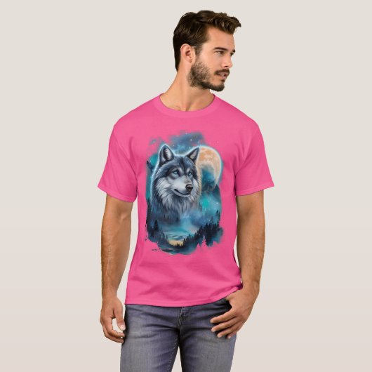 Majestic Wolf unter Moonlit Forest Sky T-Shirt (Vorne ganz)