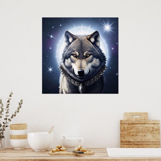 Majestic Wolf unter Sternry Sky Poster (Küche)