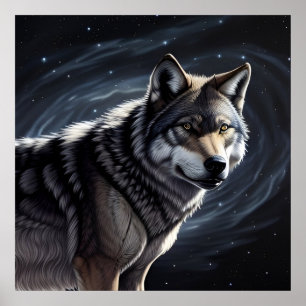 Majestic Wolf unter Sternry Sky Poster