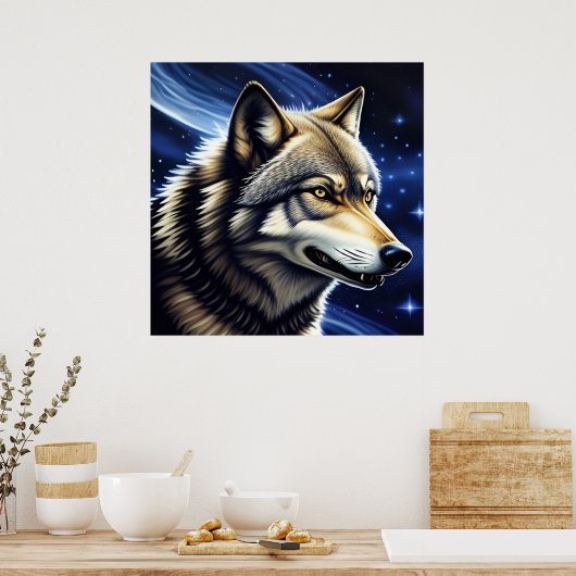 Majestic Wolf unter Sternry Sky Poster (Küche)