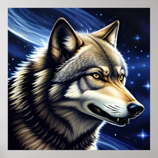 Majestic Wolf unter Sternry Sky Poster (Vorne)